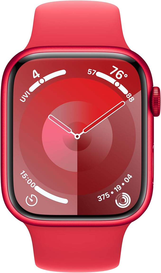Apple Watch Series 9 [GPS 45mm] Smartwatch with (Product) RED Aluminum Case with (Product) RED Sport Band S/M. Fitness Tracker, ECG Apps, Always-On Retina Display, Water Resistant