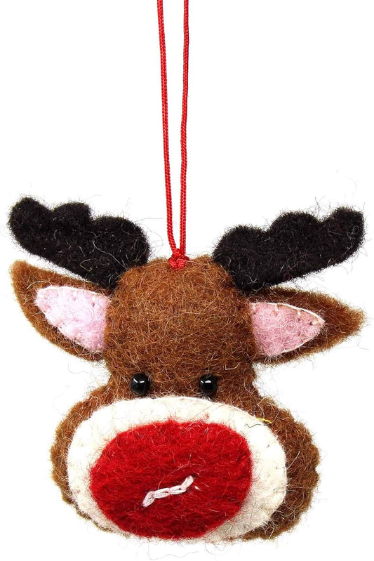 Hand Crafted Wool Felt Christmas or Winter Ornaments from Nepal, Rudolph (GLG60034-01)