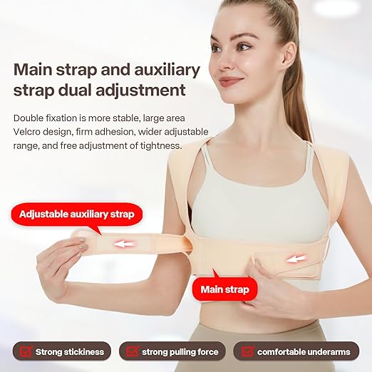 Back Brace Posture Corrector for Women and Men,Adjustable Shoulder Posture Brace,Upper Lower Pain Relief - Scoliosis,Hunchback,Hump,Spine Beige(Small/Medium)