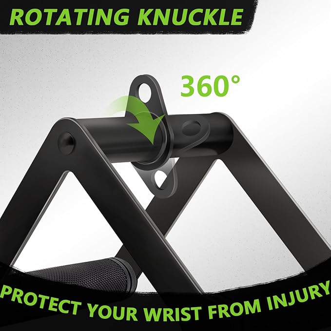 Double D Row Handle Cable Attachment for Weight Workout, Steel with Non-Slip Rubber Grip (Black)