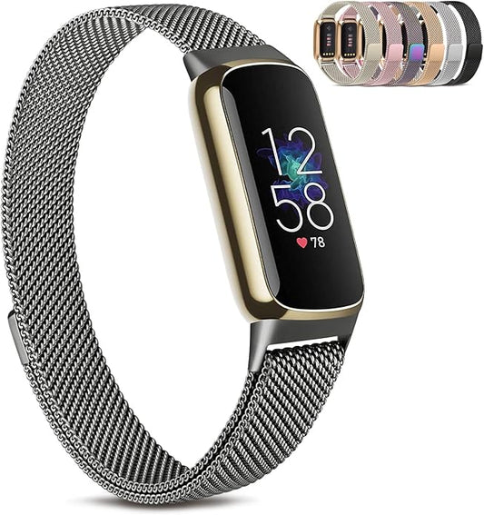 Amzpas Metal Band Compatible with Fitbit Luxe Bands for Women Men, Stainless Steel Mesh Loop Wristband Replacement Strap for Fitbit Luxe/Luxe Special Edition Fitness Tracker