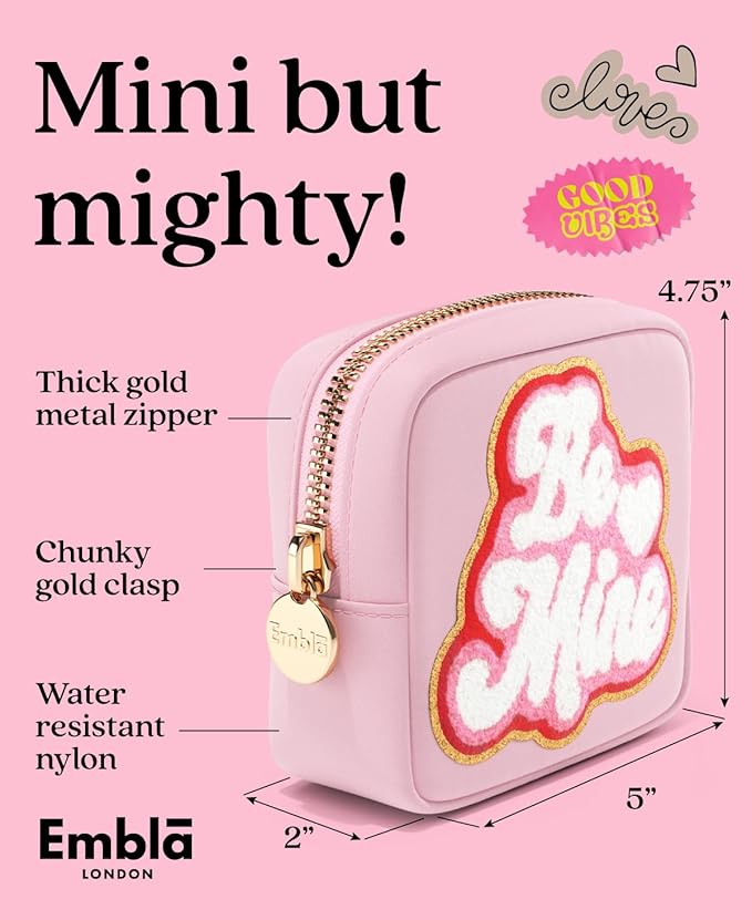 BE MINE Valentine Makeup Bag Travel Cosmetics Pouch and Toiletry Bag, Nylon Zipper Pouch Purse, Cute Make Up Organizer Storage Tote for Women Girls, Travel Skincare Case, Small Makeup Bags, Flamingo