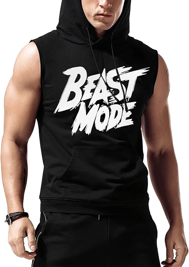 Babioboa Men's Workout Hooded Tank Tops Sleeveless Gym Hoodies Bodybuilding Muscle Cut Off T-Shirts