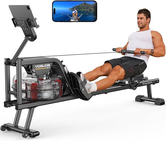 YOSUDA Magnetic/Water Rowing Machine 350 LB Weight Capacity - Foldable Rower for Home Use with Bluetooth, App Supported, Tablet Holder and Comfortable Seat Cushion