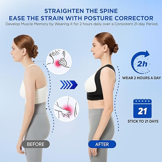 Posture Corrector for Women and Men, Adjustable Upper Back Brace for Clavicle Support and Providing Pain Relief from Neck, Shoulder, and Upper Back (Black, Small/Medium)