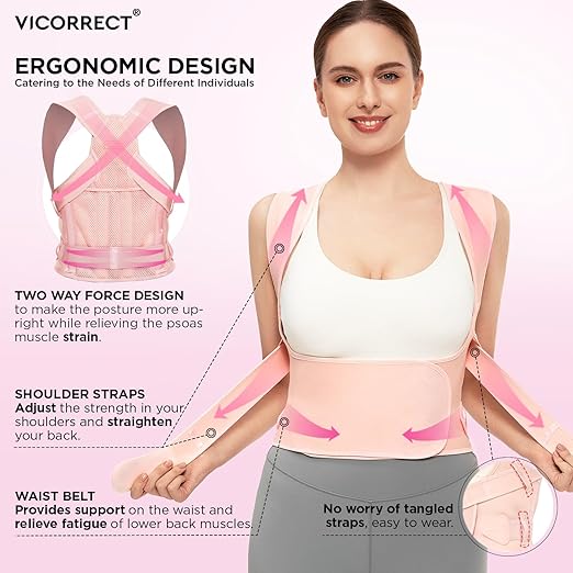 Back Posture Corrector Support for Women: UpperBack Support - Shoulders Straightener Relieve UpperBack Pain (Pink, Small)