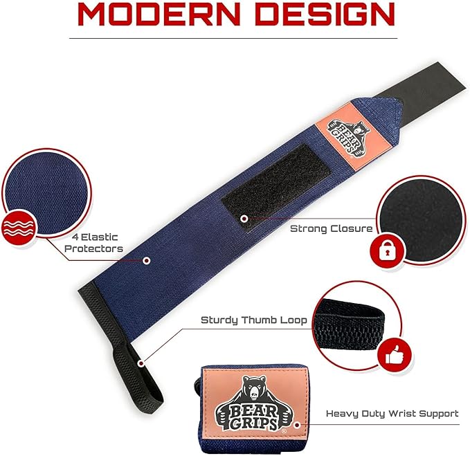 Bear Grips Wrist Wraps for Weightlifting | Weight Lifting Wrist Straps for Weightlifting | Extra Strength Gym Wrist Wraps | Two Wrist Wrap Per Pack | 12” & 18” | Lifting Wrist Wraps for Men & Women