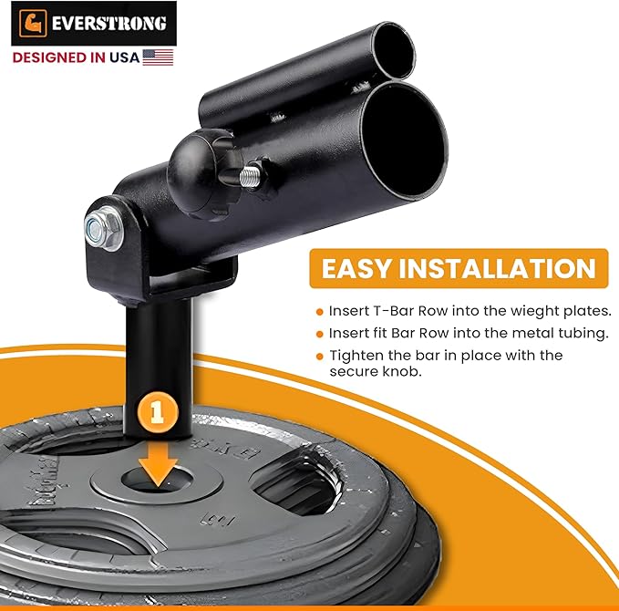 EVERSTRONG T Bar Row Attachment with V Bar Attachment Landmine Handle - 360 Swivel Landmine Attachment for Barbell for Full-Body Workout in Home Gym - Small Spaces - Deadlifts Squats Landmine Stand