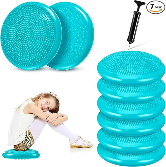 Amylove 6 Pcs Inflated Wobble Cushion Pump Wiggle Seat for Sensory Kids Flexible Seating Exercise Balance Disc Sensory Chair for Office School Home Equipment, Pump Included