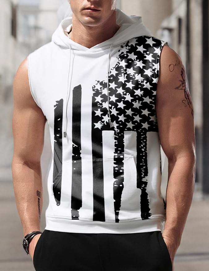 Babioboa Men's Workout Hooded Tank Tops Sleeveless Gym Hoodies Bodybuilding Muscle Cut Off T-Shirts