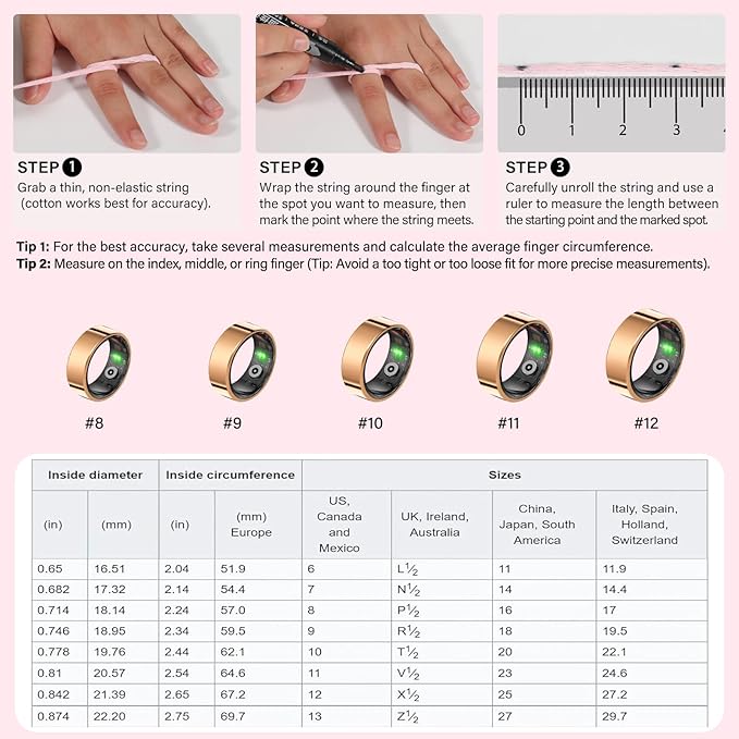 BANGALORE Smart Fitness Ring for Men & Women – Activity & Wellness Tracker with Heart Rate, Sleep, and Blood Oxygen Monitoring, Motion Tracking, Waterproof Build, and No Subscription Required (8#)