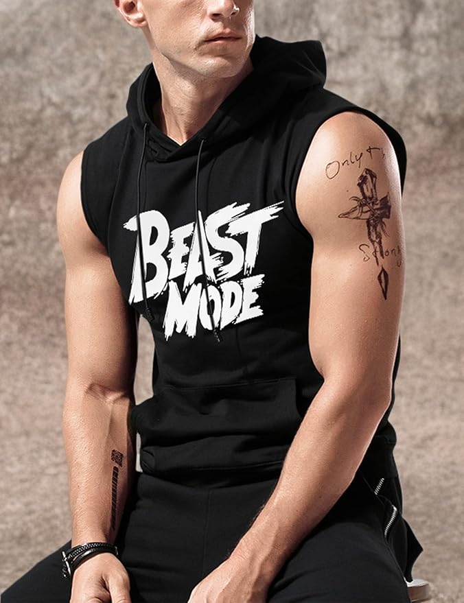 Babioboa Men's Workout Hooded Tank Tops Sleeveless Gym Hoodies Bodybuilding Muscle Cut Off T-Shirts