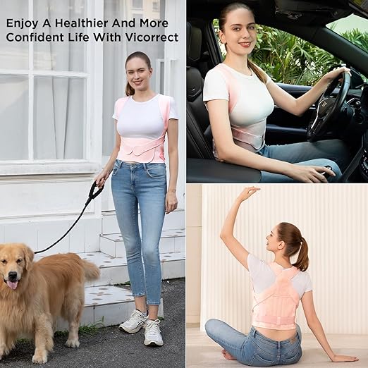 Back Posture Corrector Support for Women: UpperBack Support - Shoulders Straightener Relieve UpperBack Pain (Pink, Small)