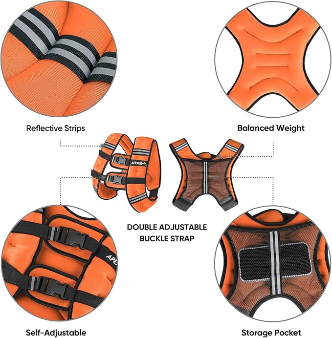 APEXUP Weighted Vest with 5lbs/10lbs/15lbs/20lbs/25lbs/30lbs Weights and Reflective Stripe, Weight Vest Men Women for Workout, Strength Training, Running