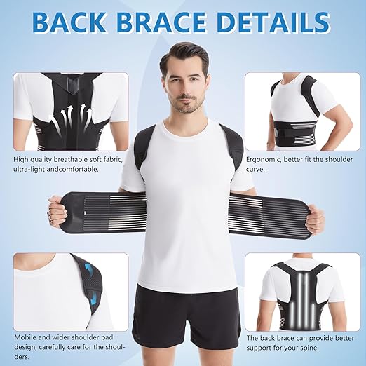 Back Brace Posture Corrector for Women & Men, Shoulder Straightener， Improve Posture Lumbar， Adjustable Full Back Support， Hunchback Correction, Upper and Lower Back Pain Relief, Scoliosis, Spine Corrector(XX-Large)