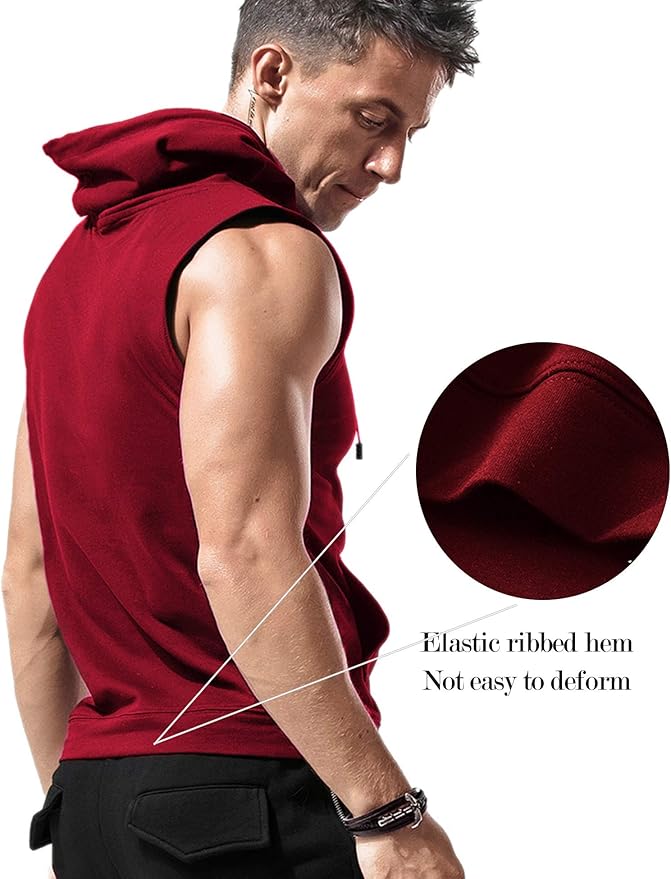 Babioboa Men's Workout Hooded Tank Tops Sleeveless Gym Hoodies Bodybuilding Muscle Cut Off T-Shirts