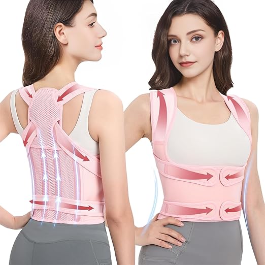 Back Brace Posture Corrector for Women & Men, Adjustable Shoulder Straightener with Full Back Support, Relief for Lower & Upper Back Pain, Hunchback & Scoliosis (Pink, Medium)