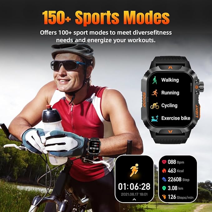 QTLLBT Men's Military Smart Watch Altimeter Barometer Compass IP68 Waterproof Suitable for Swimming Answer/Make Call Function Outdoor Tactical Smart Fitness Watch Heart Rate for Android & iOS