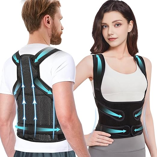Back Brace Posture Corrector for Women & Men, Adjustable Shoulder Straightener with Full Back Support, Relief for Lower & Upper Back Pain, Hunchback & Scoliosis (Black, Medium)