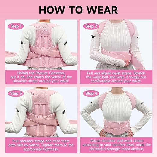 Back Brace Posture Corrector for Women, Adjustable Shoulder Straightener for Upper and Lower Back Pain Relief, Full Back Support Hunchback, Spine Corrector Pink - Medium