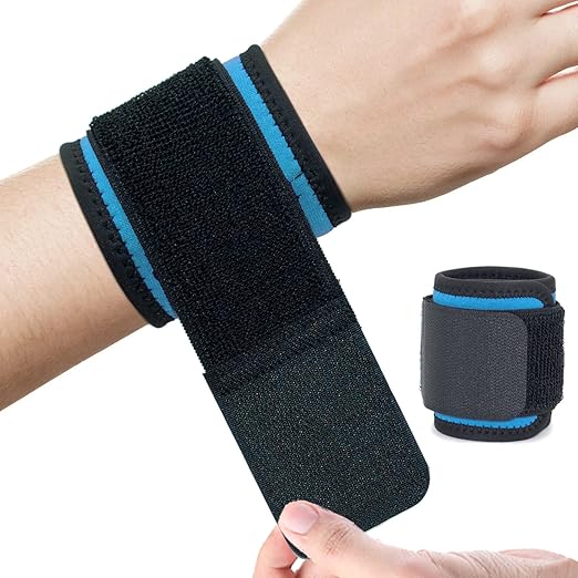 AMYONE 2 PACK Wrist Wraps for Sports for Women/Men, Highly Elastic Adjustable Wrist Brace Sweat Bands Compression Support for Tennis/Gym/Fitness/Weightlifting/Carpal Tunnel/Pain Relief, Azure Blue
