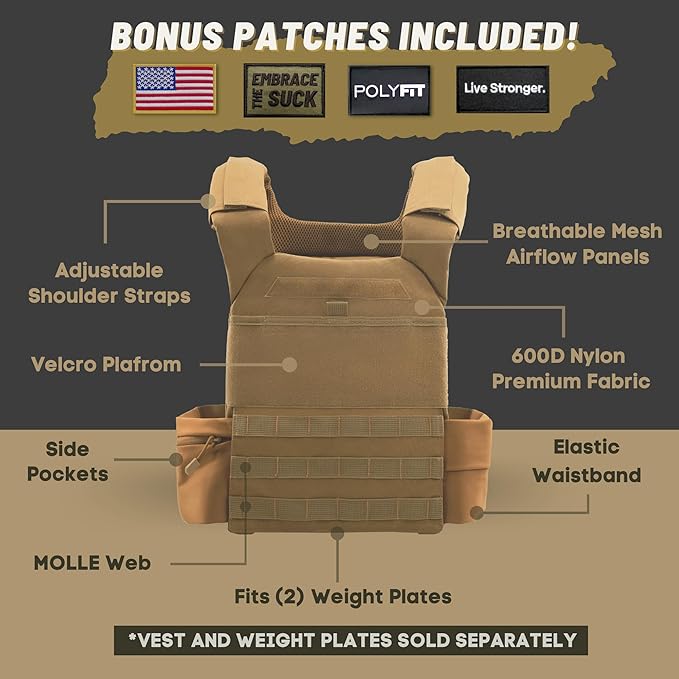 POLYFIT (Fortify) Weighted Vest for Strength and Endurance Training, Rucking, Fitness Workouts, Running, WODs