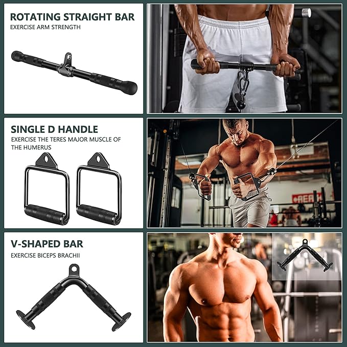 Solid Steel Cable Machine Accessories for Home Gym, Triceps Pull Down Attachment, Cable Attachments for Gym, LAT Pull Down Attachment Weight Fitness