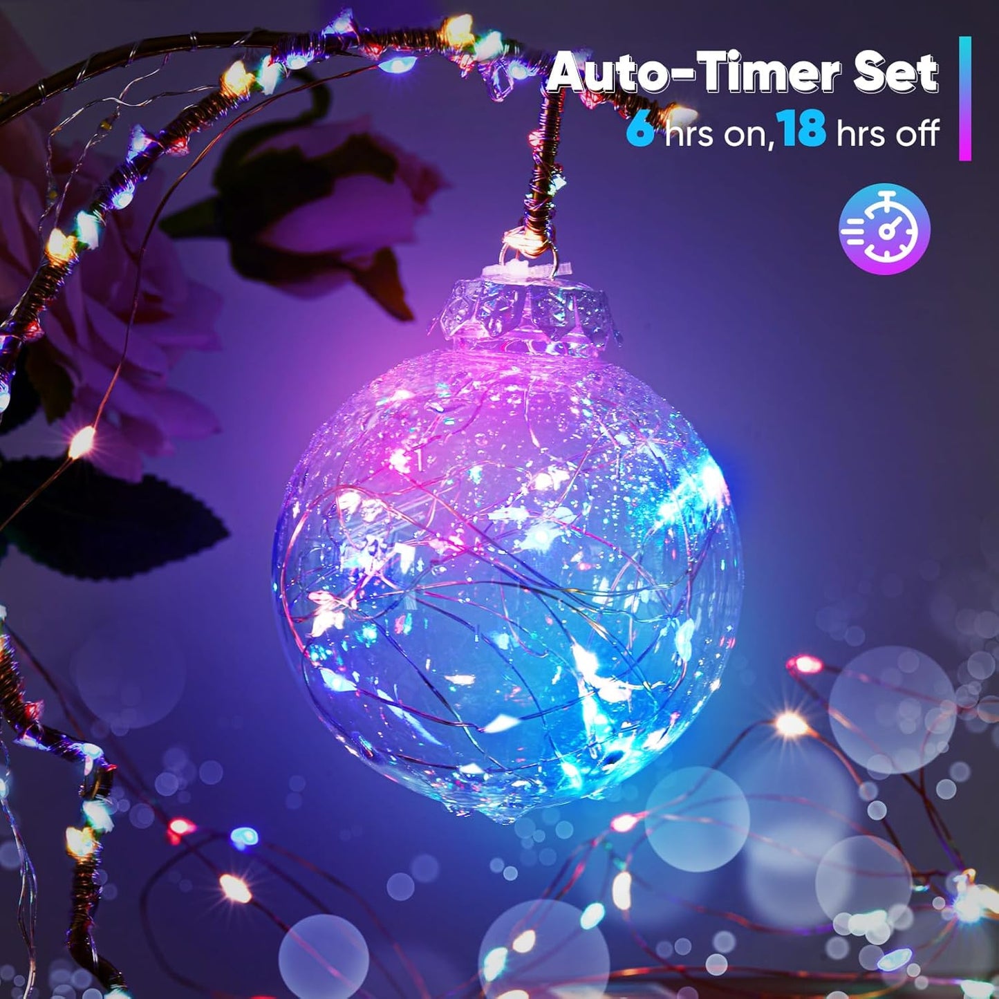 1 Pack 32.8 Ft. Battery Operated Outdoor String Lights with Remote & Timer, LED Multi Color Fairy Lights, Waterproof Twinkle Lights for Bedroom, Dorm, Mason Jar, Wedding, Party, Christmas