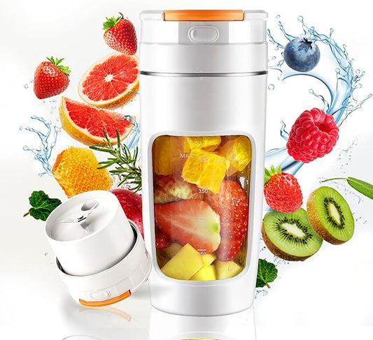 Portable Blender Cup 600ml - Large Capacity Travel Mug for Shakes, Smoothies & Juices | USB Rechargeable Personal Blender with Multi-Blade Tech & High-Power Motor (White)