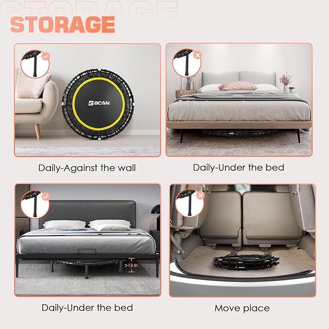 BCAN 450/550 LBS Foldable Mini Trampoline 40"/48" Fitness