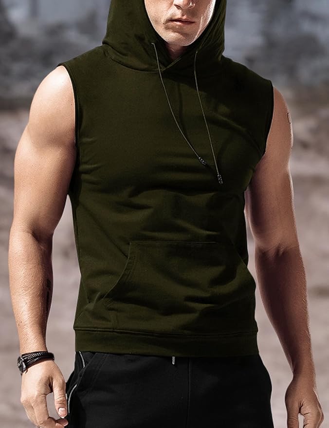 Babioboa Men's Workout Hooded Tank Tops Sleeveless Gym Hoodies Bodybuilding Muscle Cut Off T-Shirts