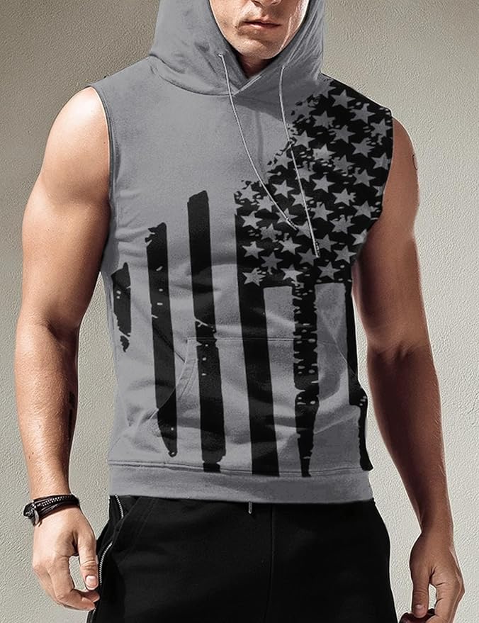 Babioboa Men's Workout Hooded Tank Tops Sleeveless Gym Hoodies Bodybuilding Muscle Cut Off T-Shirts