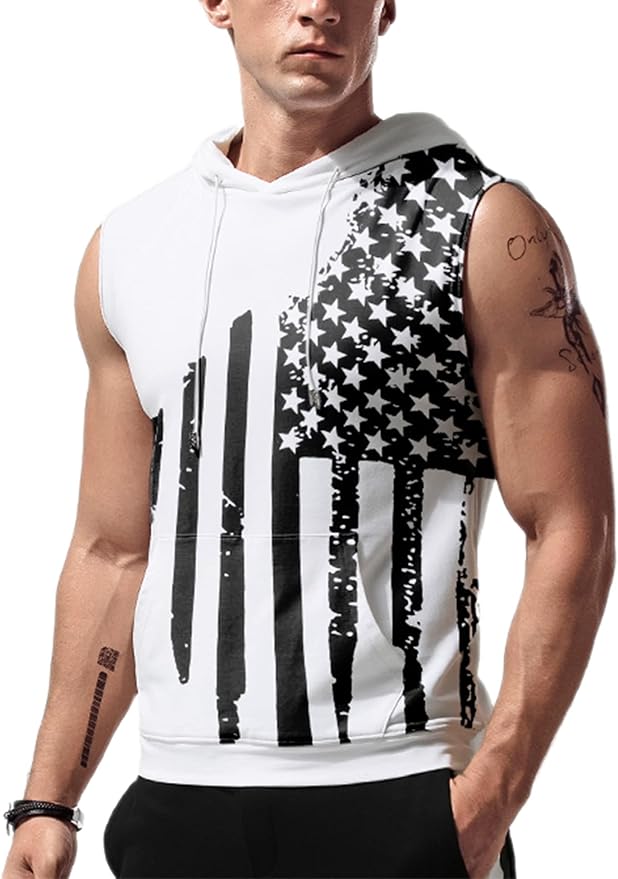 Babioboa Men's Workout Hooded Tank Tops Sleeveless Gym Hoodies Bodybuilding Muscle Cut Off T-Shirts
