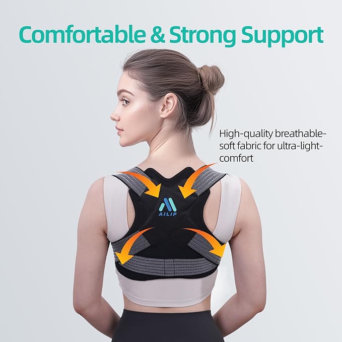 Posture Corrector for Women, Adjustable Upper Back Strap for Shoulder, Neck and Upper Back Pain Corrects Posture Corrects Hunching Black L-XL