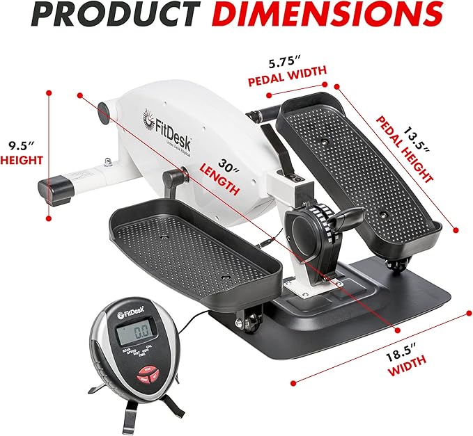 FitDesk Under Desk Bike Pedal Machine with Magnetic Resistance for Quiet, Fluid Motion - Adjustable Tension with Digital Performance Meter