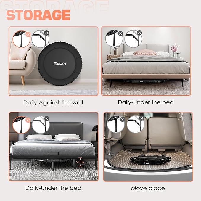 BCAN 450/550 LBS Foldable Mini Trampoline 40"/48" Fitness