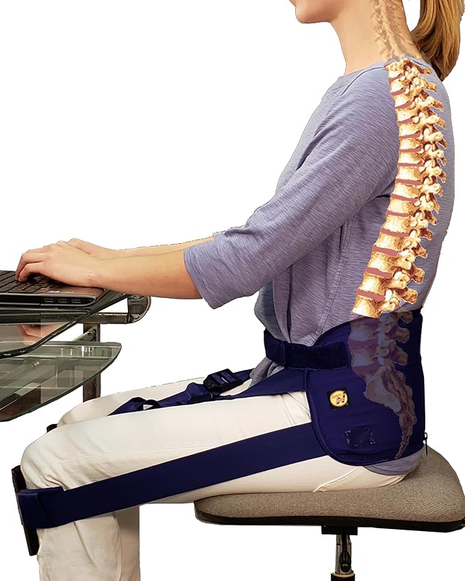 Back-Up with CushShins Back Support and Posture Corrector Turns to Convertible Pouch Bag (Navy)