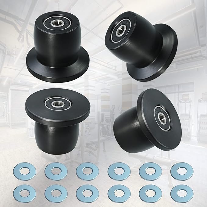 Qty.4 Machined Wheels/Rollers Compatible with Total Gym Replacement, Fits Models XL, XLS, & Fit with Bearings Thru Hole of 1/4'' in Diameter, Black