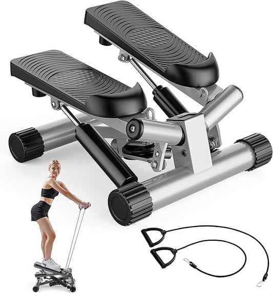Sweetcrispy Mini Stair Steppers with Resistance Bands for Exercise at Home, Portable Exercise Twist Stepper Machine for Full Body Workout, 265LBS Capacity
