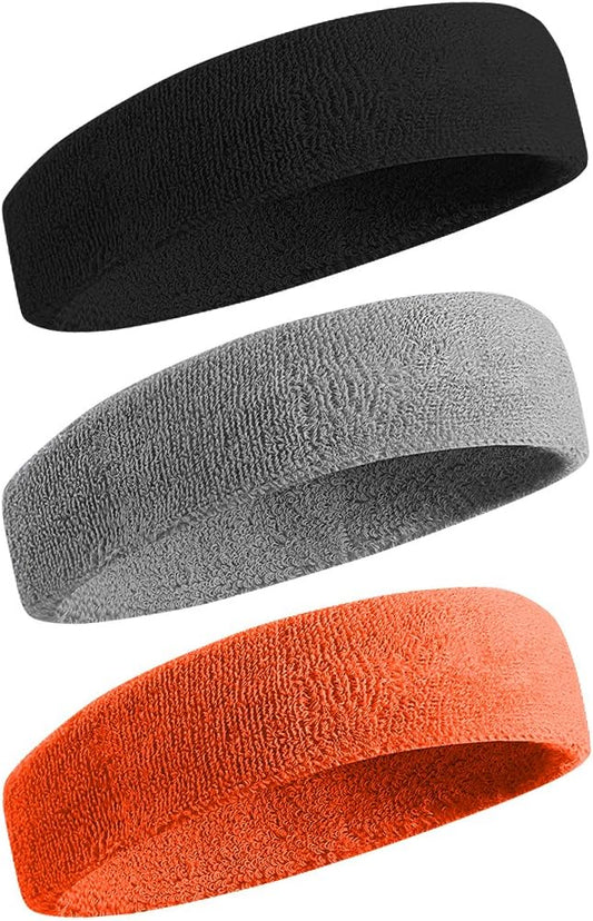 BEACE Sweatbands Sports Headband for Men & Women - Moisture Wicking Athletic Cotton Terry Cloth Sweatband for Tennis, Basketball, Running, Gym, Working Out