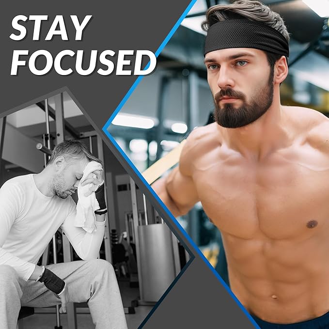 Sukeen Sports Headbands for Men, Moisture Wicking Sweat Bands Headbands Non-Slip, Breathable Elastic Sweatband, Running Headband for Yoga, Tennis, Fitness Workout