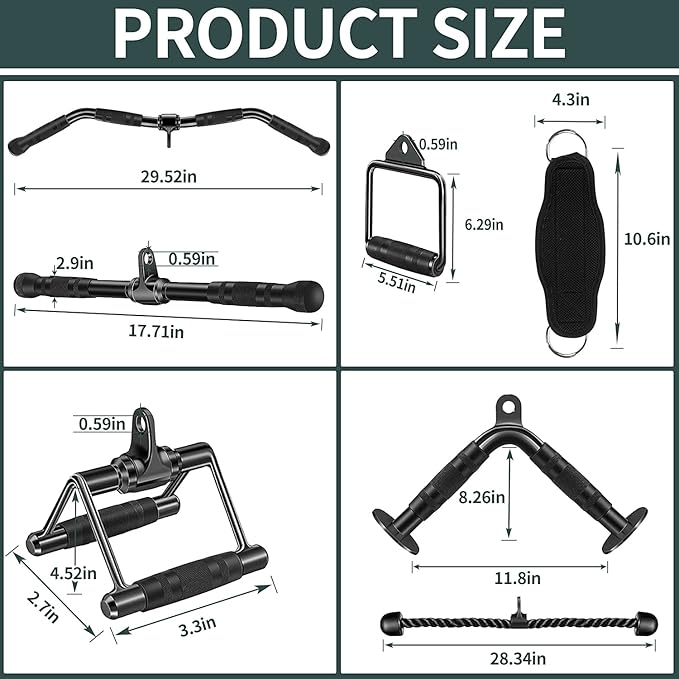 Solid Steel Cable Machine Accessories for Home Gym, Triceps Pull Down Attachment, Cable Attachments for Gym, LAT Pull Down Attachment Weight Fitness