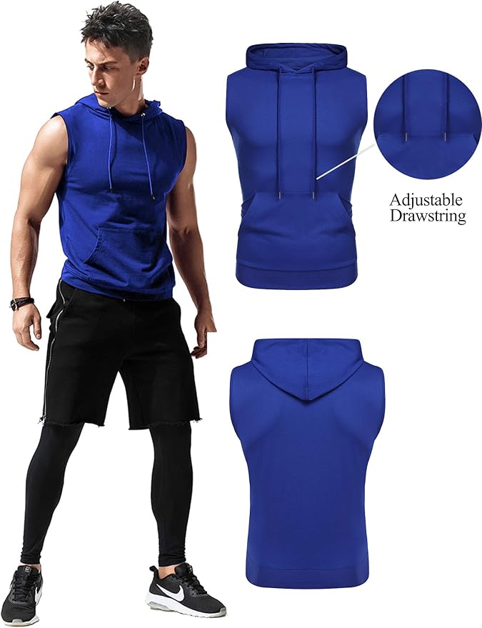 Babioboa Men's Workout Hooded Tank Tops Sleeveless Gym Hoodies Bodybuilding Muscle Cut Off T-Shirts
