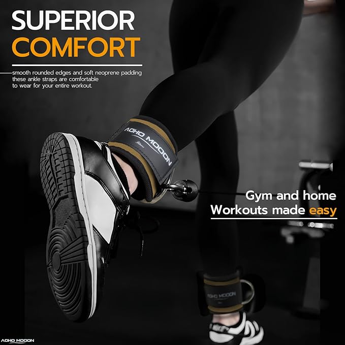 Comfortable Adjustable Padded Ankle Wrist Cuffs Neoprene Padded Straps D-Ring Glute Kickback for Cable Machine, Ideal for Glutes Exercises