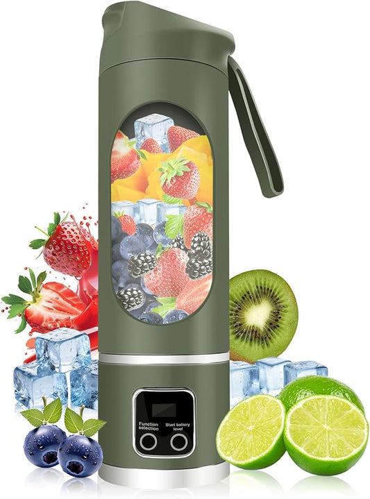 Portable Personal Electric USB Juicer，500ML Mini Blender Portable Blender For Shakes and Smoothies juice，12 Blades Great for Mixing，Compact、Convenient and Versatile (Green)