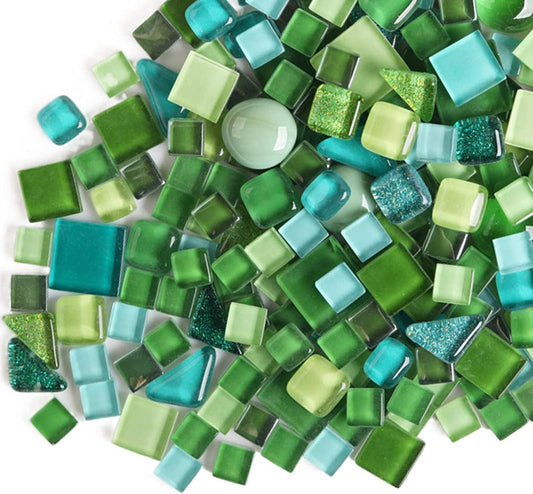 1.1 LB Irregular Crystal Mosaic Tiles,Small Particle Color Decal Crystal Glass Tile DIY Hobbies Children Handmade Crystal Craft for DIY Handmade Decorative Materials (Green Series)