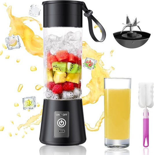 Portable Blender for Shakes and Smoothies - Newly Upgraded 14 Oz Mini Blender with 6 Blades, USB & Type-C Rechargeable, Suitable for Making Fresh Juice, Convenient for Travel and Sports
