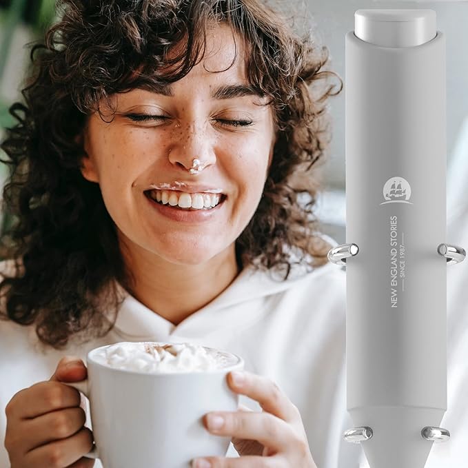 Powerful Milk Frother Handheld Foam Maker, Mini Whisk Drink Mixer for Coffee, Cappuccino, Latte, Matcha, Hot Chocolate, With Stand, Grey