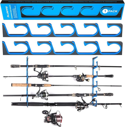 PLUSINNO H5 Horizontal Fishing Rod/Pole Holders for Garage, Wall or Ceiling Mounted Fishing Rod Rack, Aviation Aluminum Fishing Holder Holds up to 5/10/20 Rod or Combos or Nets Storage Racks