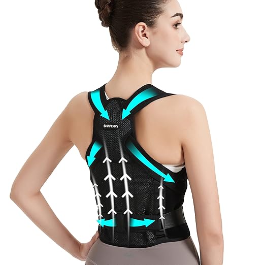 Posture Corrector for Women for Support: Back Brace for Full Back Support - Adjustable Shoulder Straightener for Women and Men (Black, Medium)